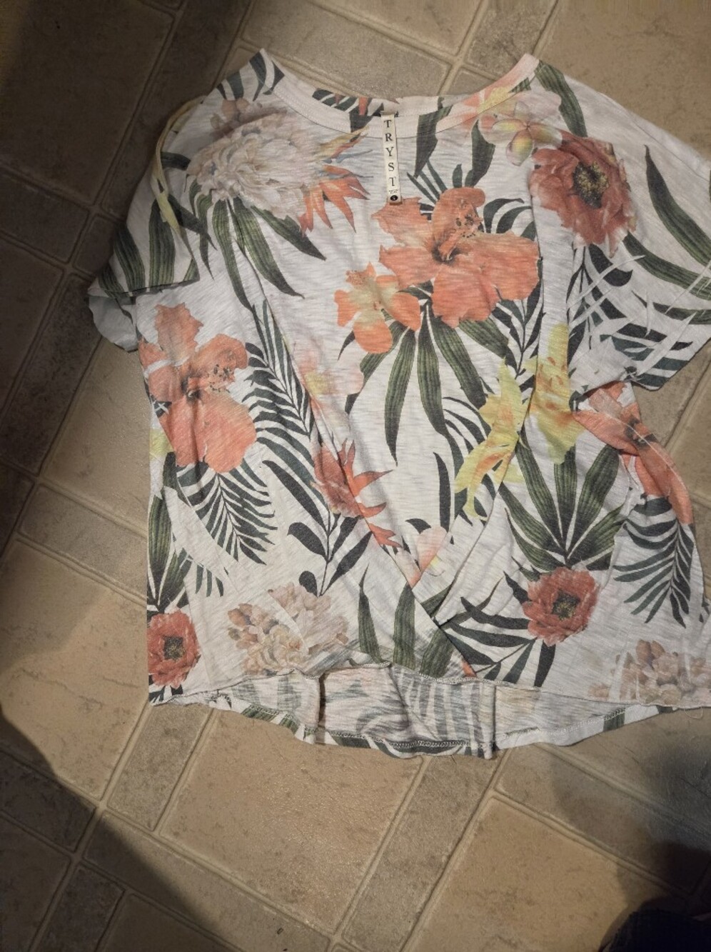 Tryst White Short Sleeve Wrap-Front Top with Coral Floral